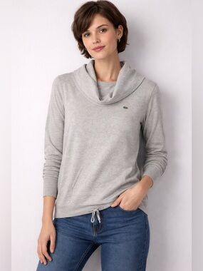 Lacoste Gray Cowl Neck Sweater with Drawstring Hem